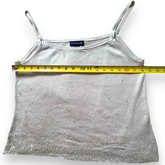 Ann Taylor 100% Silk Ivory Cream Camisole Tank with Clear Sequins Womens Large - Picture 7 of 9